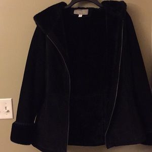 Black Suede Coat with Hood Medium.